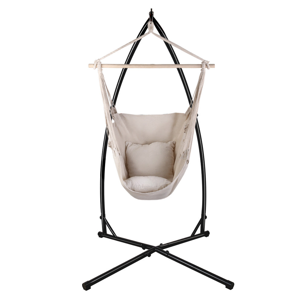 Gardeon Outdoor Hammock Chair with Steel Stand Hanging Hammock with Pillow Cream