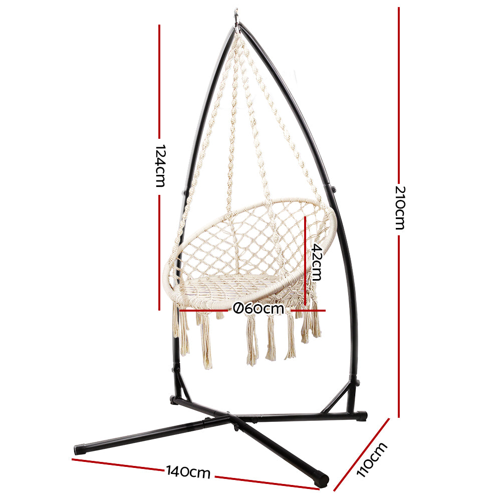 Gardeon Outdoor Hammock Chair with Steel Stand Cotton Swing Hanging 124CM Cream