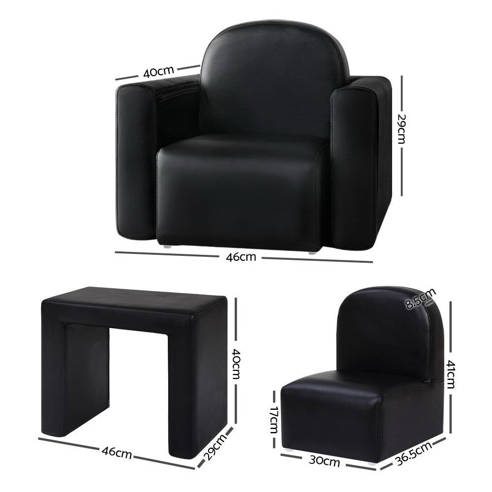 Keezi Kids Sofa Armchair Black PU Leather Convertible Chair Table Couch Children