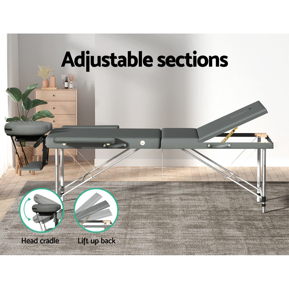 Zenses Massage Table Portable Aluminium 2 Fold Massages Bed Beauty Therapy 55cm