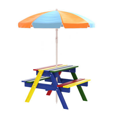 Keezi Kids Outdoor Table and Chairs Picnic Bench Seat Umbrella Colourful Wooden