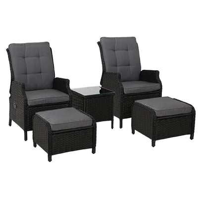 Gardeon Recliner Chairs Sun lounge Setting Outdoor Furniture Patio Garden Wicker