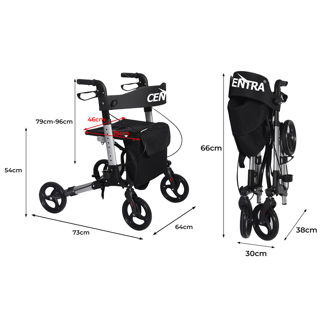 Centra Rollator Walker Foldable Walker Mobility Aid Outdoor Aluminum With Seat