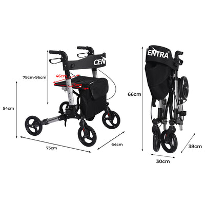 Centra Rollator Walker Foldable Walker Mobility Aid Outdoor Aluminum With Seat