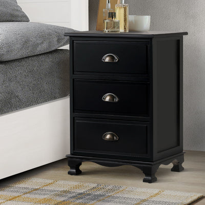 Artiss Vintage Bedside Table Chest Storage Cabinet Nightstand Black