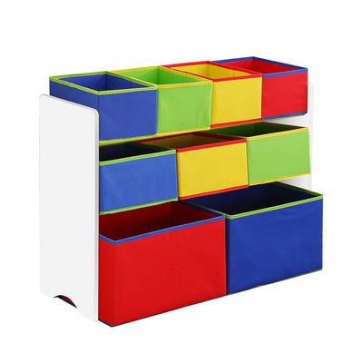 Levede Kids Toy Box 9 Bins Storage Rack Organiser Wooden Bookcase 3 Tier White