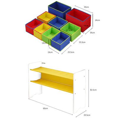 Levede Kids Toy Box 9 Bins Storage Rack Organiser Wooden Bookcase 3 Tier White