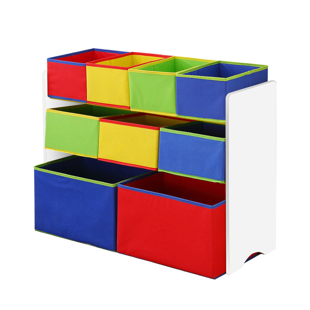 Levede Kids Toy Box 9 Bins Storage Rack Organiser Wooden Bookcase 3 Tier White