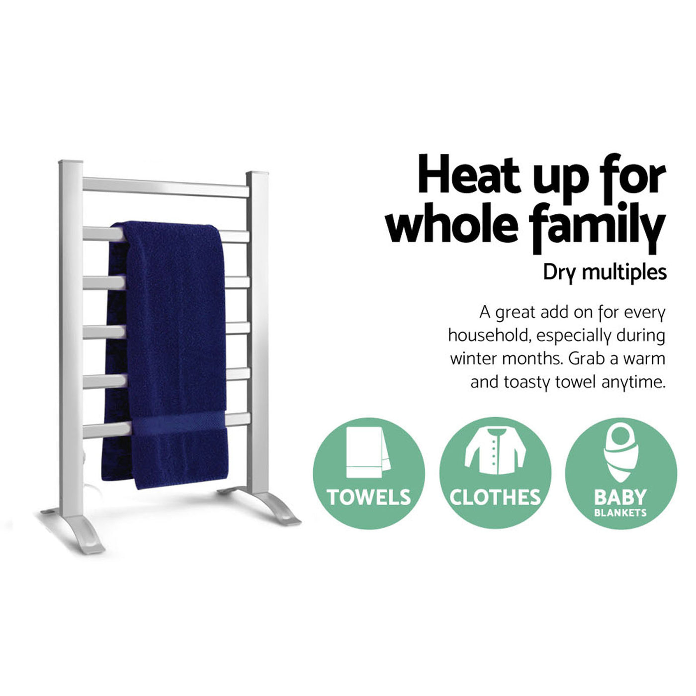 Devanti Electric Heated Towel Rail. Heater Rack Aluminium 6 Bars