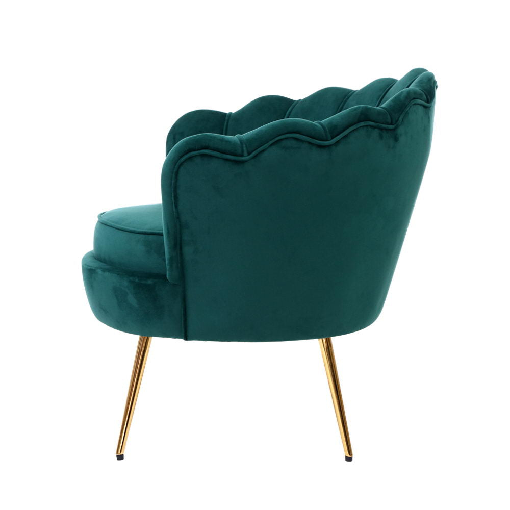 Artiss Armchair Lounge Chair Accent Armchairs Retro Lounge Accent Chair Single Sofa Velvet Shell Back Seat Green
