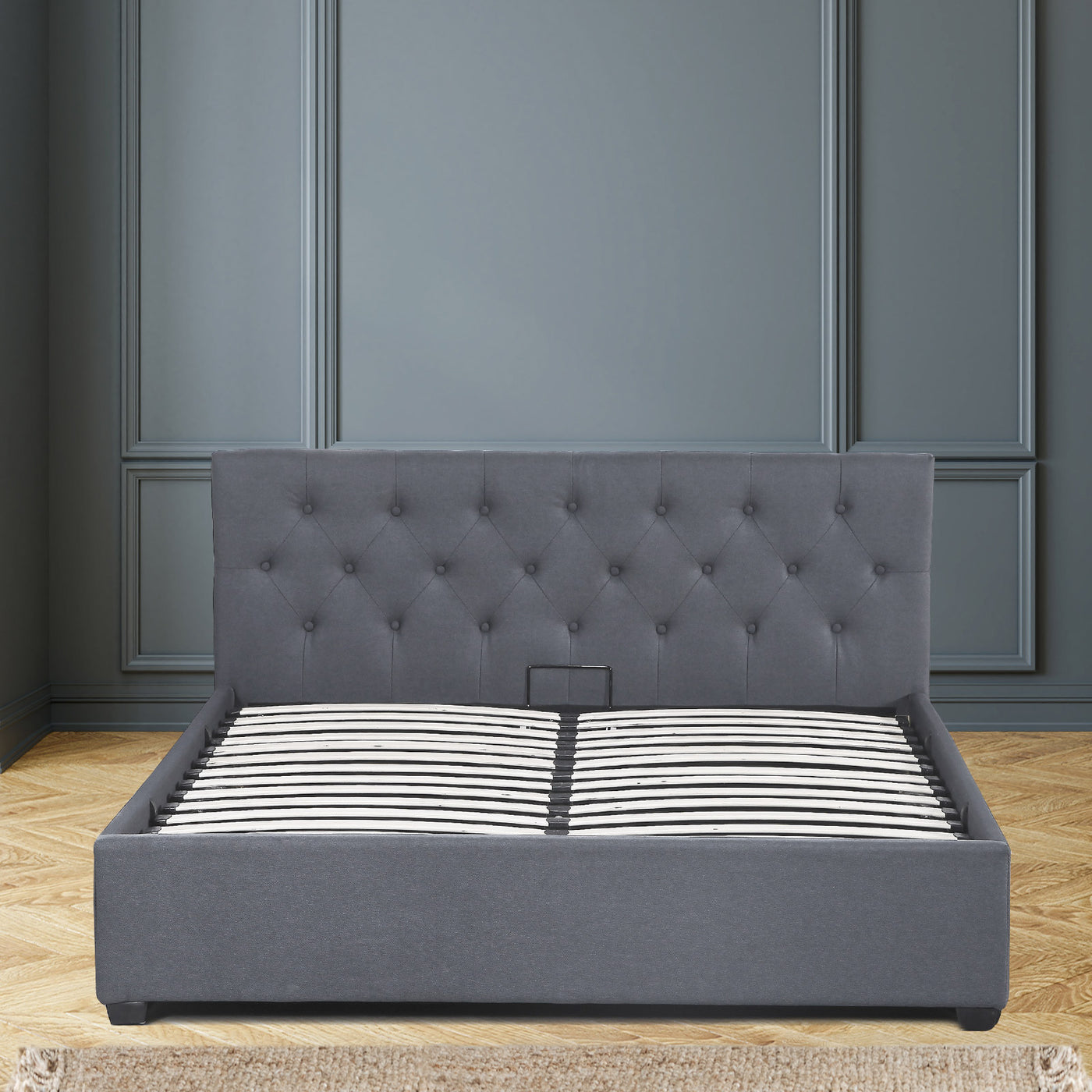Milano Capri Luxury Gas Lift Bed Frame Base And Headboard With Storage - King Single - Grey