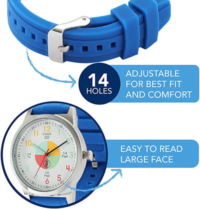 Analog Watches for Kids Telling Time Teaching Tool (Great for Boys and Girls Ages 5-15) - Blue