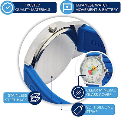 Analog Watches for Kids Telling Time Teaching Tool (Great for Boys and Girls Ages 5-15) - Blue