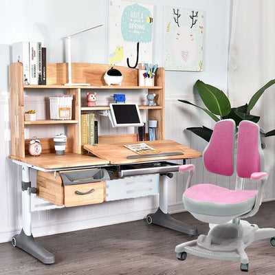 Solid Rubber Wood Height Adjustable Children Kids Ergonomic Study Desk  Blue Chair Set 120cm AU