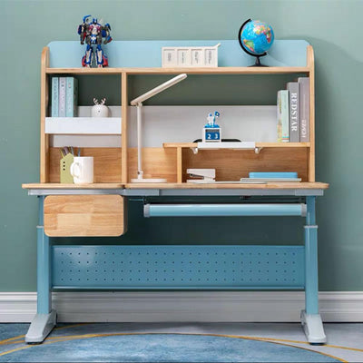 Solid Rubber Wood Height Adjustable Children Kids Ergonomic Blue Study Desk Only 120cm AU