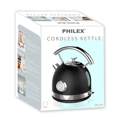 PHILEX 1.7 Black Electric Kettle Boiler Stainless Steel Retro