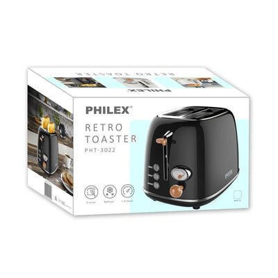 PHILEX 2-Slice Black Toaster Bread Reheat Retro