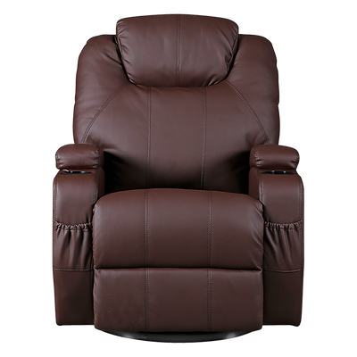 Brown Massage Sofa Chair Recliner 360 Degree Swivel PU Leather Lounge 8 Point Heated