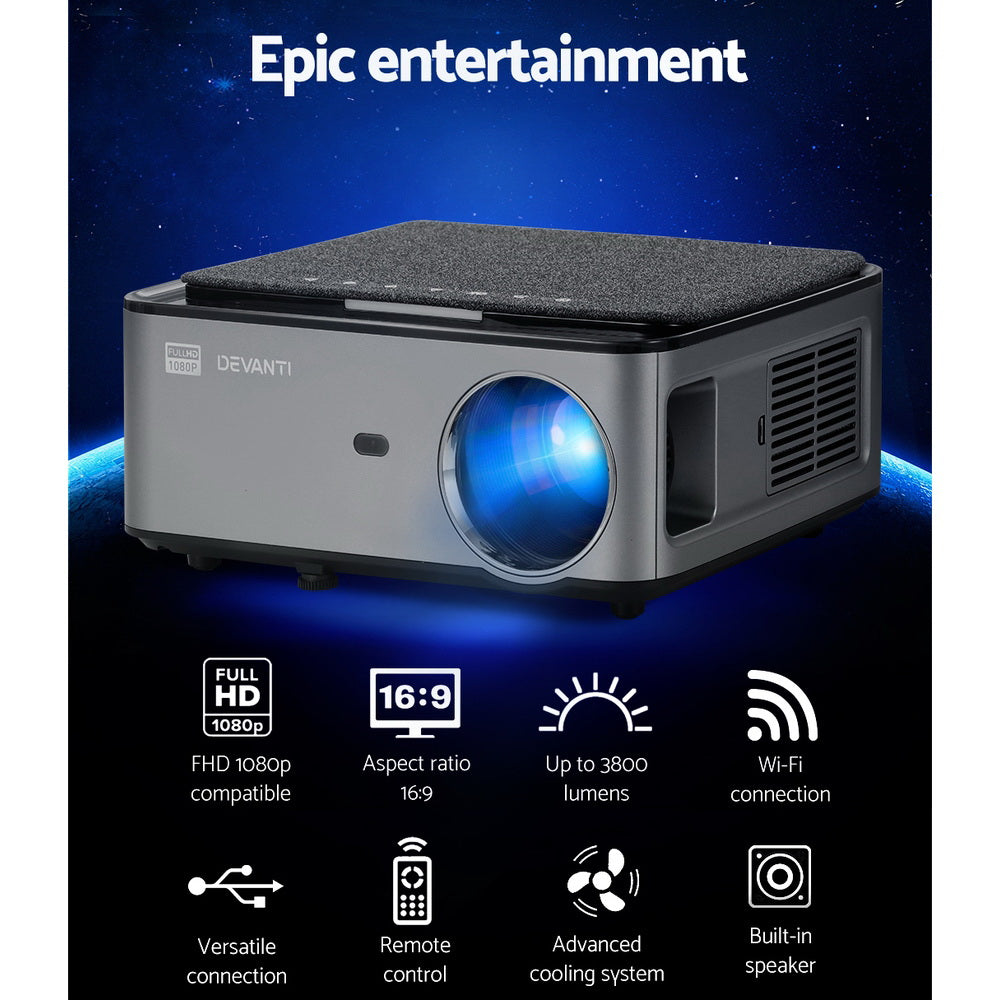Devanti Mini Video Projector Wifi USB Portable HD 1080P