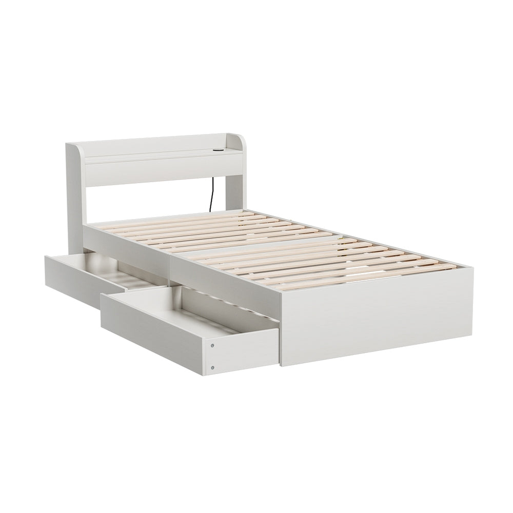 Artiss Bed Frame Single Size Mattress Base wtih Charging Ports 2 Storage Drawers