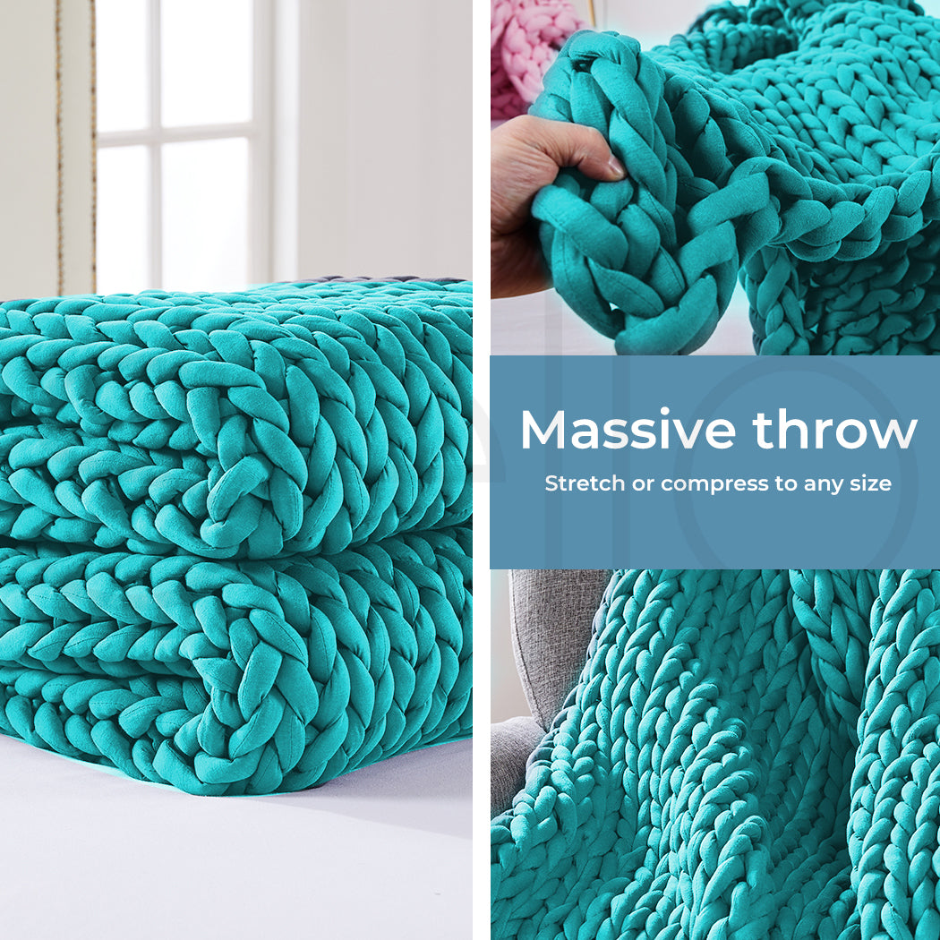 Dreamz Knitted Weighted Blanket Chunky Bulky Knit Throw Blanket 3KG Aqua Green