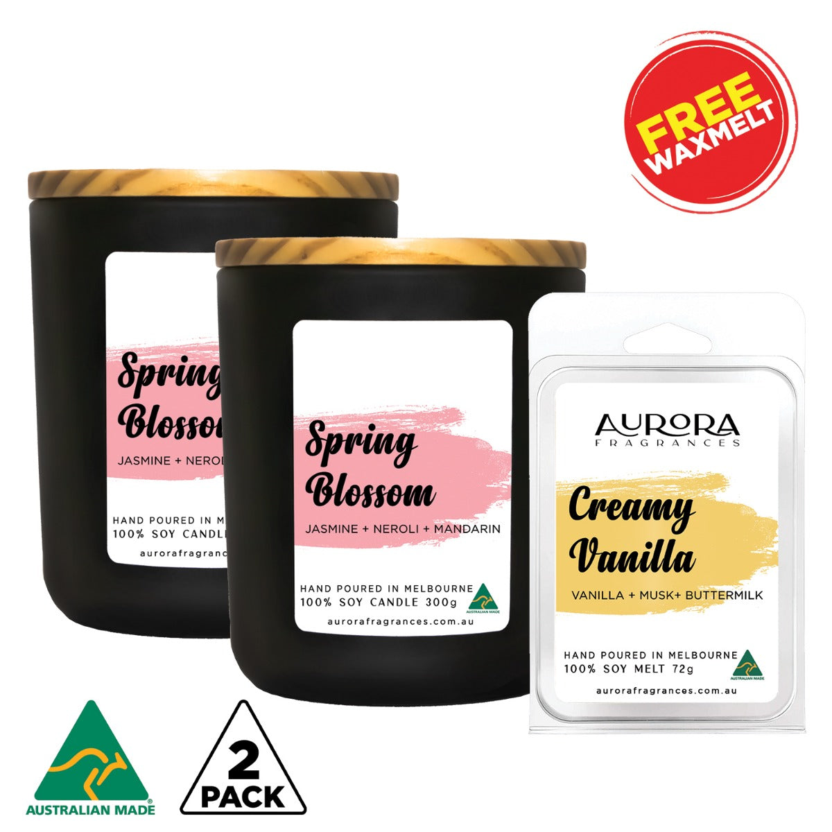 Aurora Spring Blossom Scented Soy Candle Australian Made 300g 2 Pack